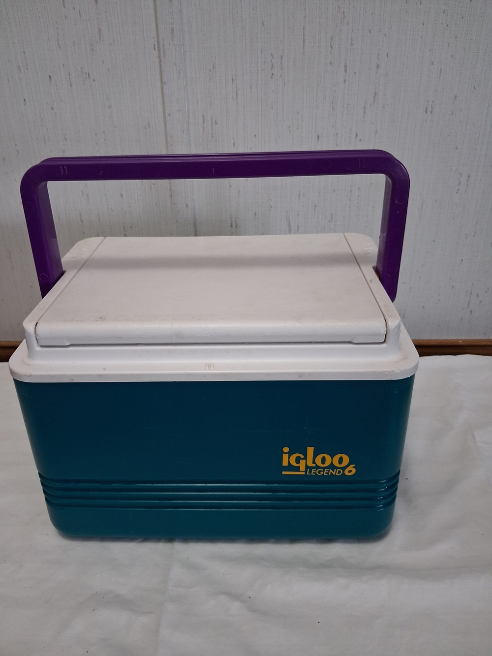 Vintage 90s Igloo Legend 12 Can Cooler With Teal Body & Purple Handle